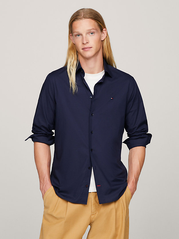 blue flex poplin regular fit shirt for men tommy hilfiger