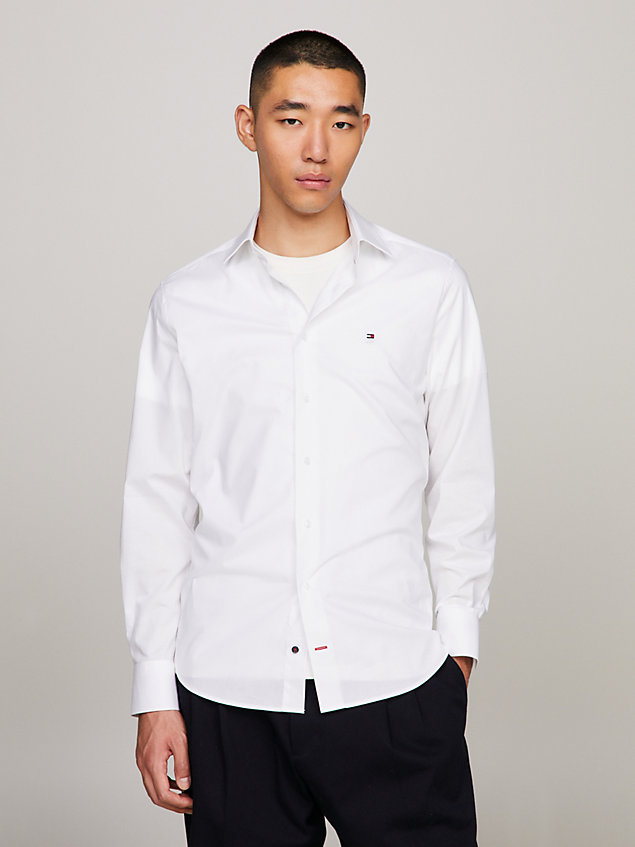 white flex poplin regular fit shirt for men tommy hilfiger