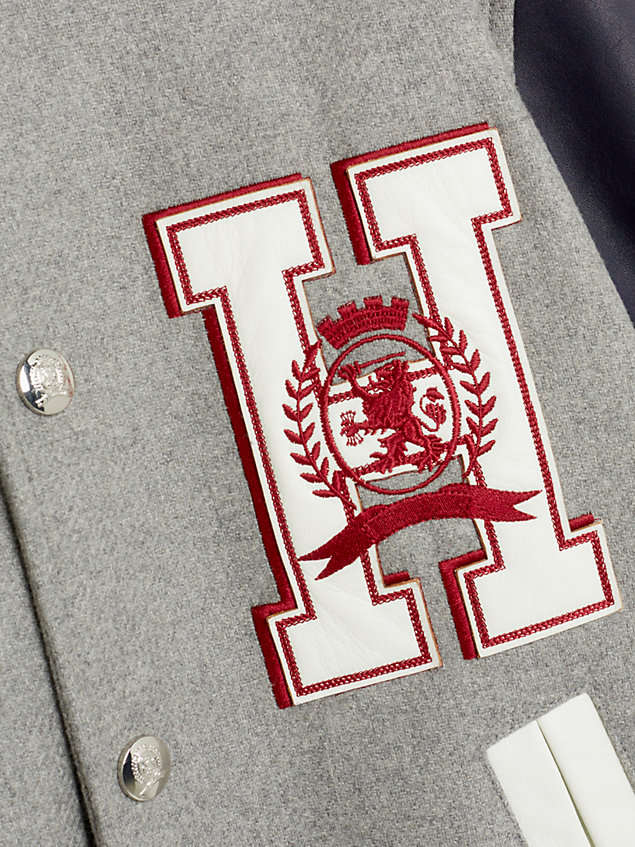 grey crest back logo varsity jacket for men tommy hilfiger