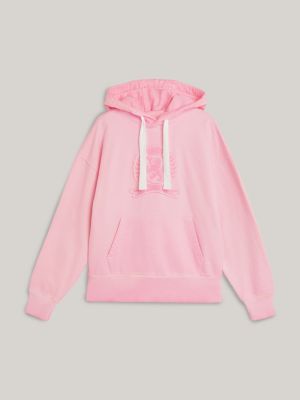 rosa archive fit wappen-hoodie mit stückfärbung für men - tommy hilfiger