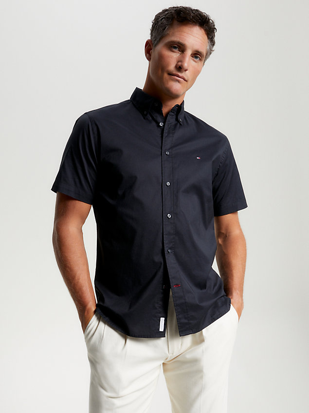 black flex regular fit poplin shirt for men tommy hilfiger