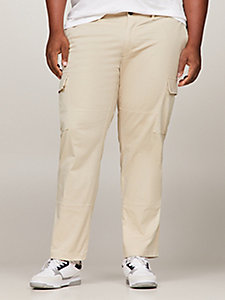 beige plus relaxed gabardine cargo trousers for men tommy hilfiger