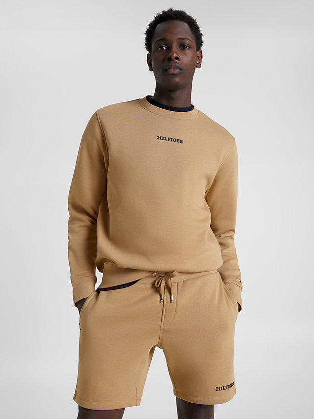 khaki flex fleece sweatshirt met hilfiger monotype voor heren - tommy hilfiger