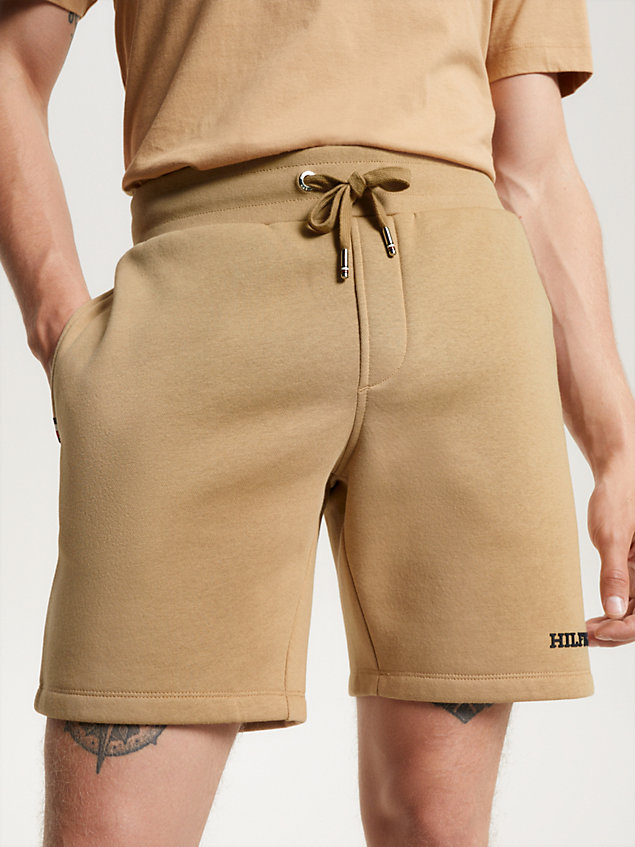 khaki hilfiger monotype flex fleece sweat shorts for men tommy hilfiger