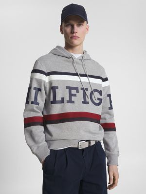 Global Stripe Hilfiger Monotype Logo Hoody, Grey