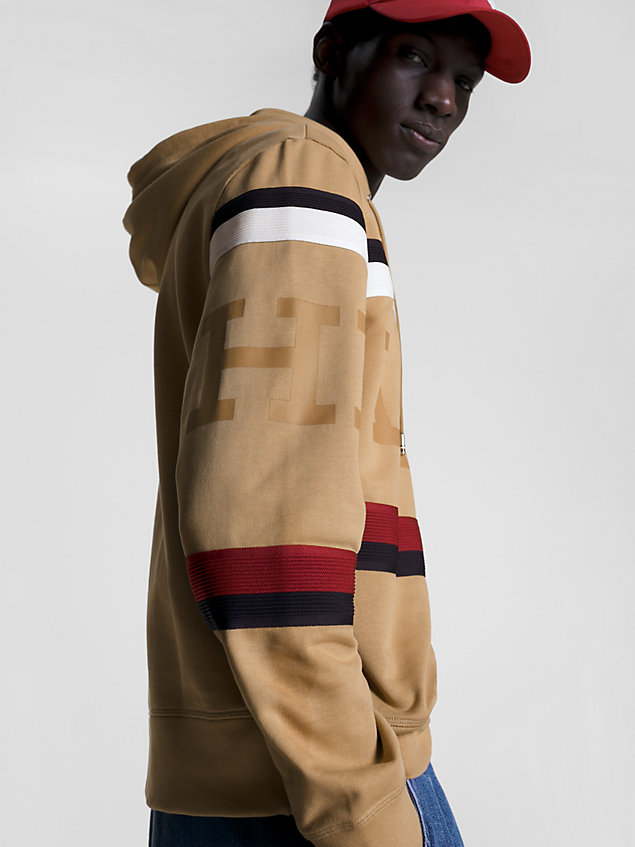 khaki global stripe hilfiger monotype logo hoody for men tommy hilfiger