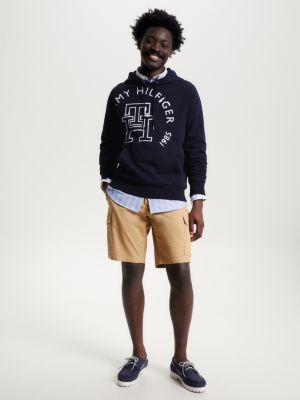 blue hoodie met crafted hilfiger-logo voor heren - tommy hilfiger