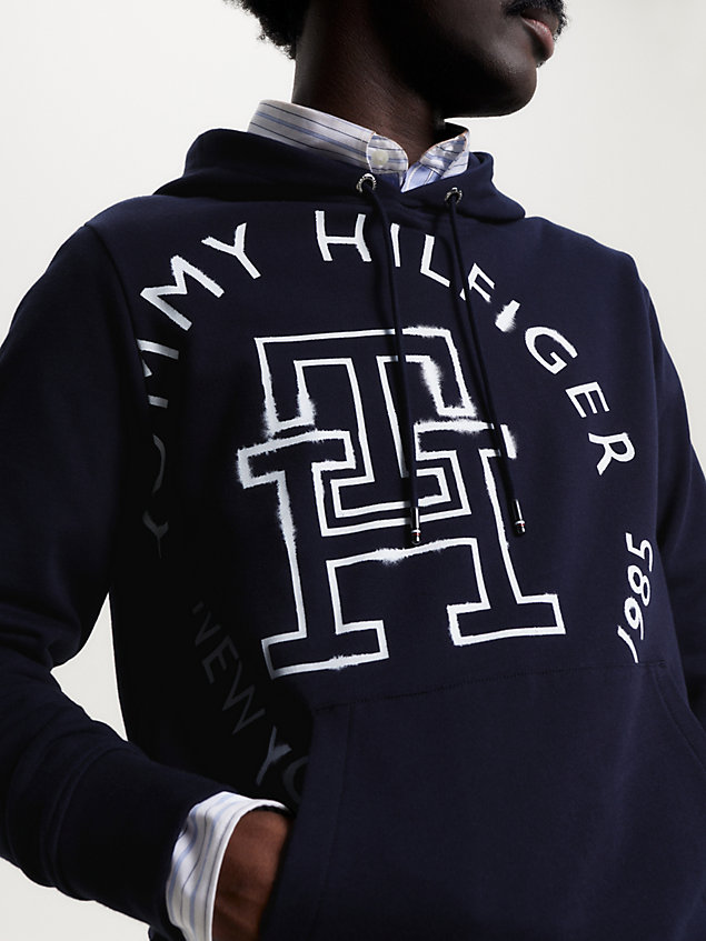 blue hoodie met crafted hilfiger-logo voor heren - tommy hilfiger
