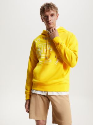 Sweat signature jaune à capuche pour homme Tommy Hilfiger