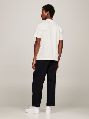 beige flag embroidery mercerised t-shirt for men tommy hilfiger