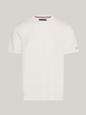beige flag embroidery mercerised t-shirt for men tommy hilfiger