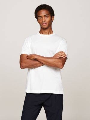 white mercerised flag embroidery t-shirt for men tommy hilfiger