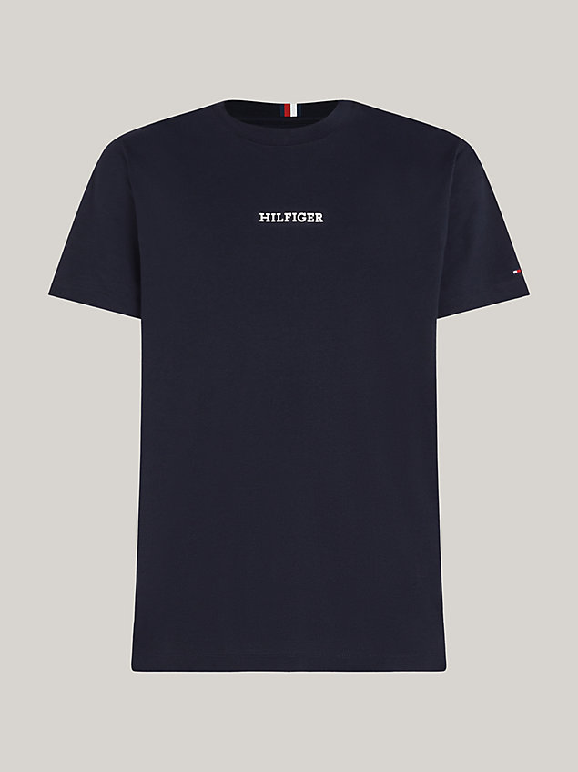 blue t-shirt mit hilfiger-monotype-logo für herren - tommy hilfiger