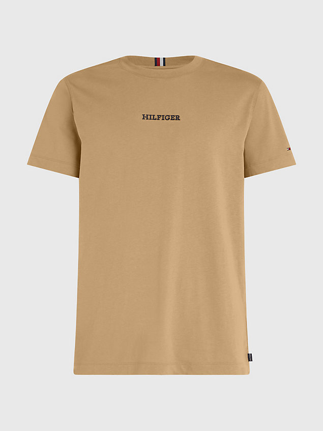 khaki t-shirt z logo tommy hilfiger dla mężczyźni - tommy hilfiger