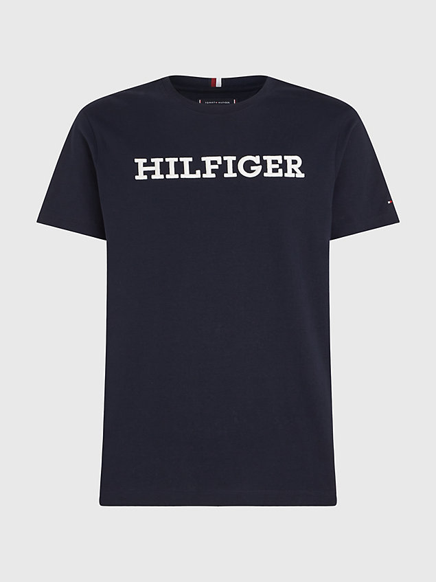 blue t-shirt o archiwalnym kroju z haftowanym logo dla mężczyźni - tommy hilfiger