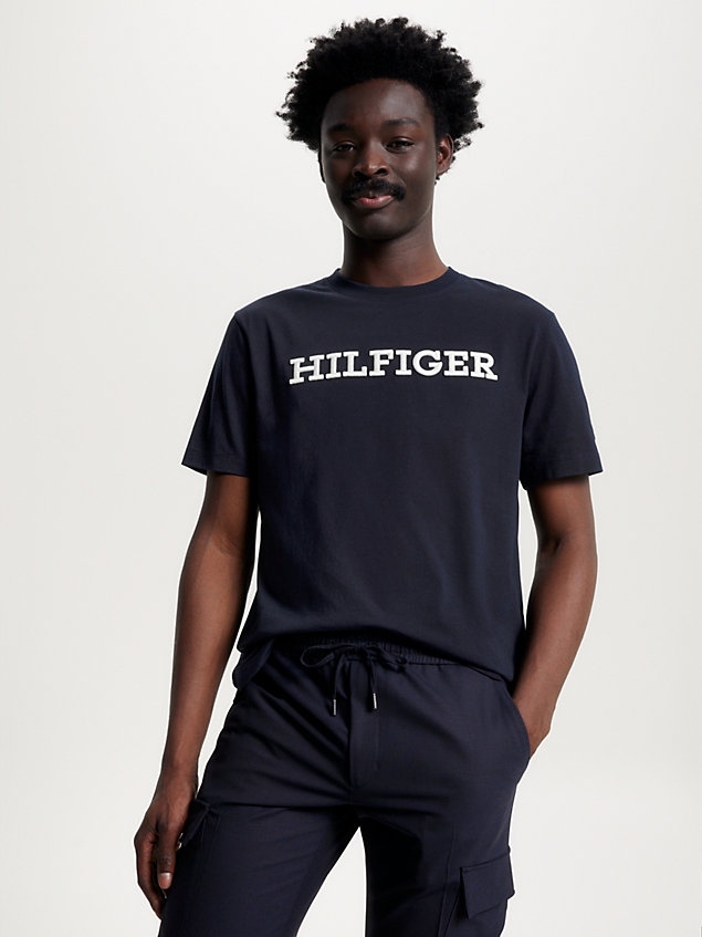 blue hilfiger monotype embroidery archive fit t-shirt for men tommy hilfiger