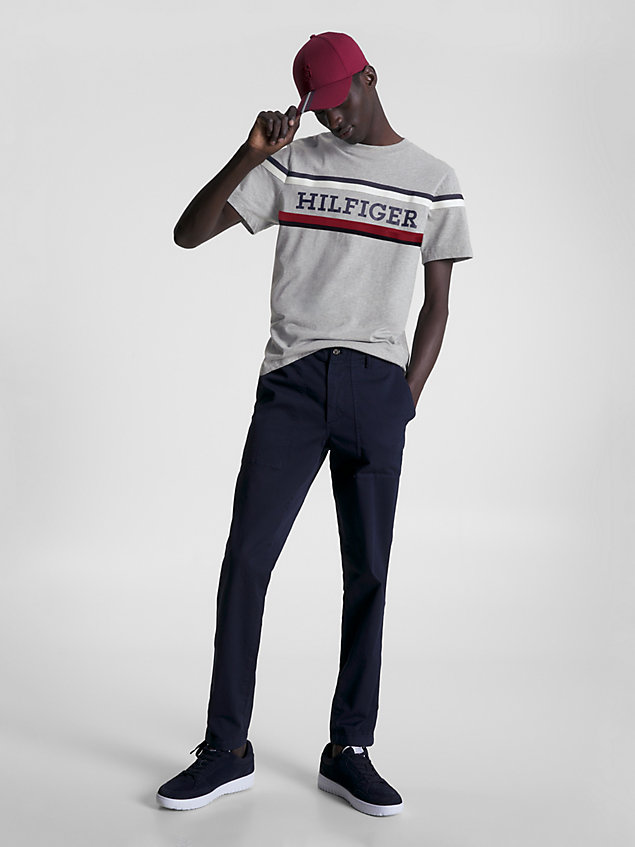 grey hilfiger monotype global stripe t-shirt for men tommy hilfiger