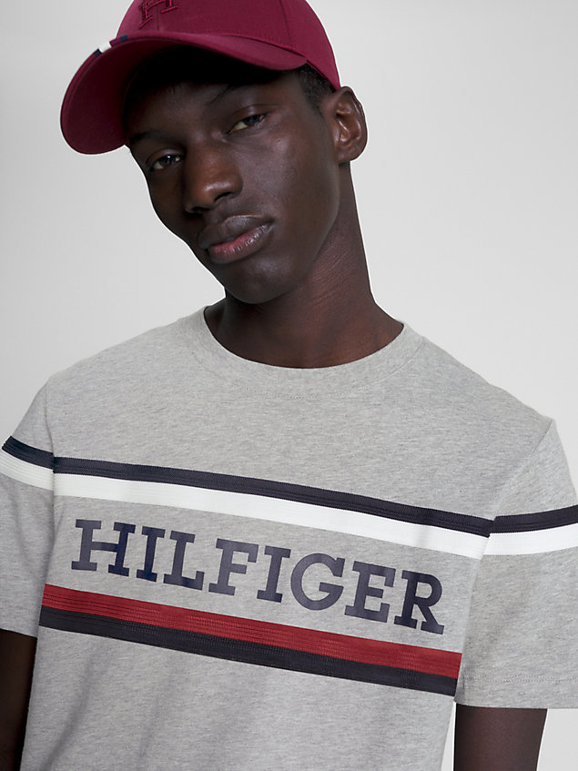 grey hilfiger monotype global stripe t-shirt for men tommy hilfiger