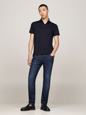 blue slim fit poloshirt mit kontrast-details für herren - tommy hilfiger