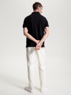 black regular fit polo met signature-placketfront voor heren - tommy hilfiger