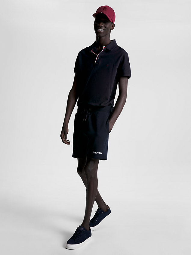 blue regular fit polo met signature-placketfront voor heren - tommy hilfiger