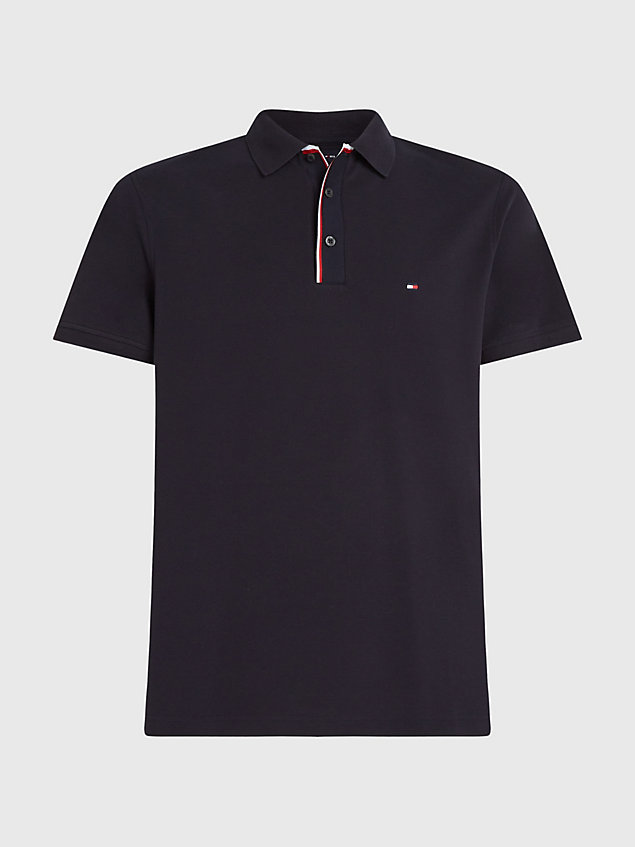 blue regular fit polo met signature-placketfront voor heren - tommy hilfiger