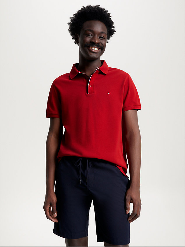 red regular fit polo met signature-placketfront voor heren - tommy hilfiger