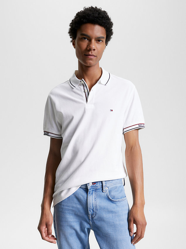white contrast tape regular fit polo for men tommy hilfiger