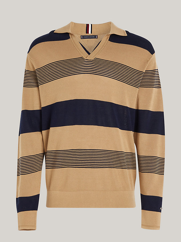 blue stripe relaxed mercerised long sleeve polo for men tommy hilfiger