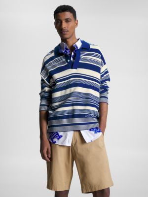 Crafted Stripe Oversized Long Sleeve Polo | BLUE | Tommy Hilfiger