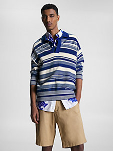 blue crafted stripe oversized long sleeve polo for men tommy hilfiger