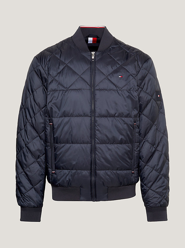 blue packable recycled padded bomber jacket for men tommy hilfiger