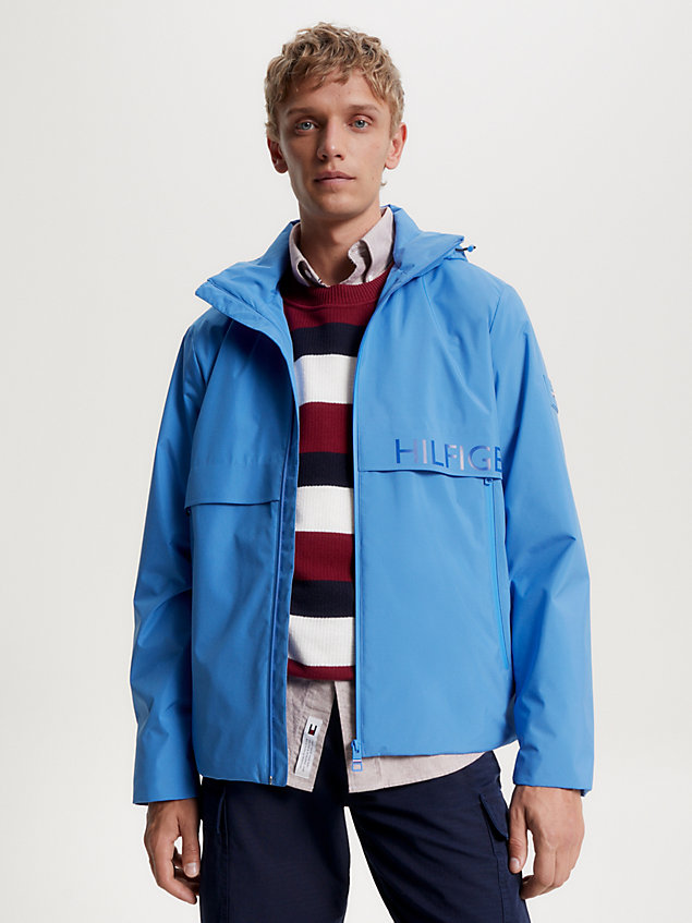 blue th protect hooded zip-thru sail jacket for men tommy hilfiger
