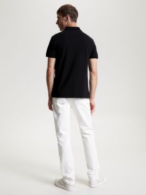 polo slim fit con zip a contrasto black da uomo tommy hilfiger
