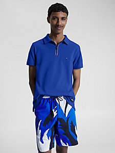 blue contrast zip slim fit polo for men tommy hilfiger