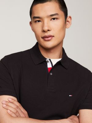 Tipped Placket Flag Embroidery Polo | Black | Tommy Hilfiger