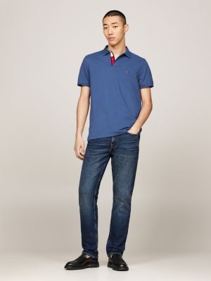 blauw polo met gepunt placketfront en vlag voor heren - tommy hilfiger