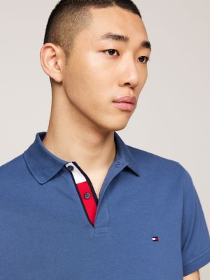 blauw polo met gepunt placketfront en vlag voor heren - tommy hilfiger