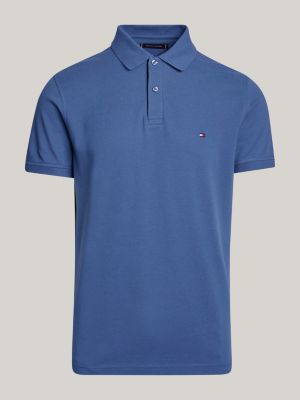 blauw polo met gepunt placketfront en vlag voor heren - tommy hilfiger