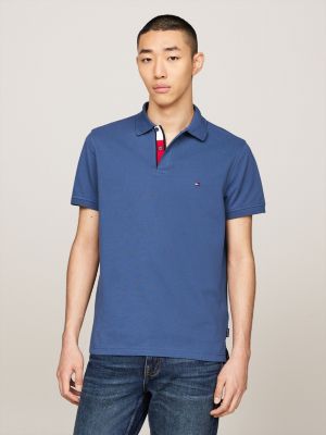 blauw polo met gepunt placketfront en vlag voor heren - tommy hilfiger