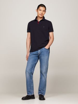 polo con tapeta ribeteada y logo bordado blue de hombres tommy hilfiger