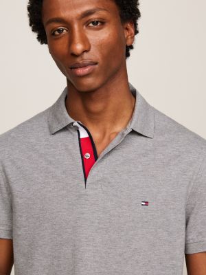 polo con bandierina ricamata grigio da uomini tommy hilfiger