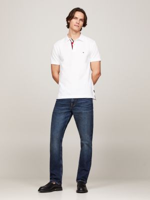 polo con bandierina ricamata bianco da uomini tommy hilfiger