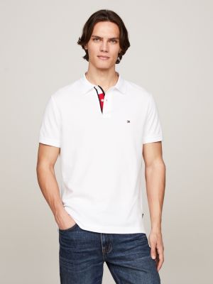 polo con bandierina ricamata bianco da uomini tommy hilfiger