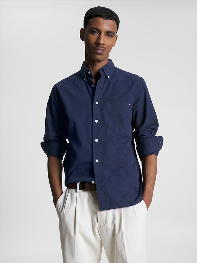blue gingham texture regular fit shirt for men tommy hilfiger