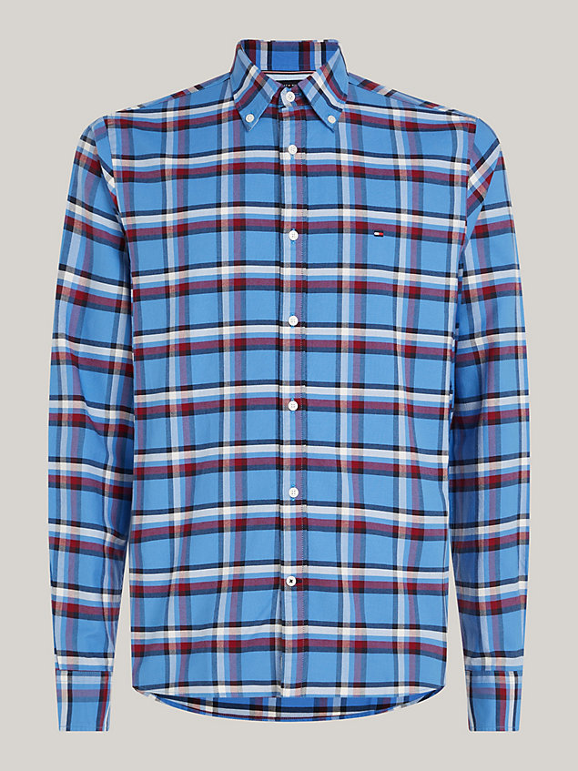 blue global stripe check regular fit shirt for men tommy hilfiger