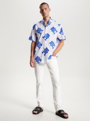 Tommy Hilfiger Men's Regular Fit Allover Monogram Shirt - White - M