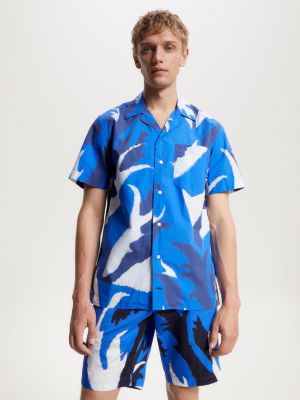 Tommy Hilfiger Flower Print Short Sleeve Regular Fit Shirt - Blue - Size S - Men