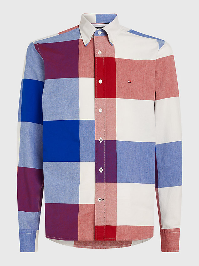camicia regular fit a quadri color block blue da uomo tommy hilfiger