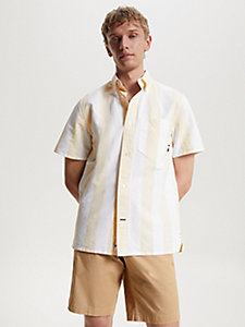 yellow stripe regular fit short sleeve shirt for men tommy hilfiger